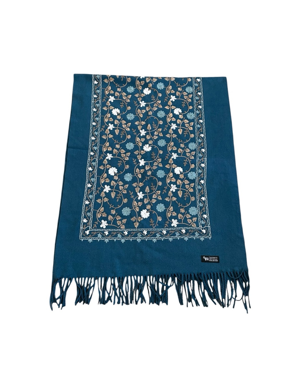 100% Wool Cashmere Embroidered Floral Shawl Wrap Scarf Boho Heritage Fall Winter